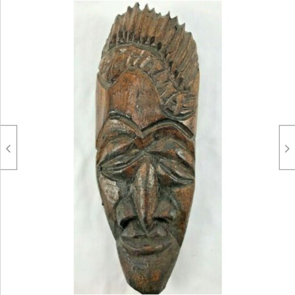 Hand Carved Dark Wood Face Wall Mounted Mask Tribal Folk Art Decor Bahamas - Picture 1 of 4